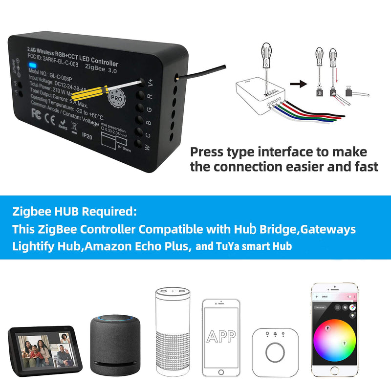 [AUSTRALIA] - GIDEALED Zigbee3.0 LED Controller Pro Work with Hub Bridge Echo Plus for RGBW RGBWW RGBCCT Light Strip,APP/Voice Control Compatible with Alexa 