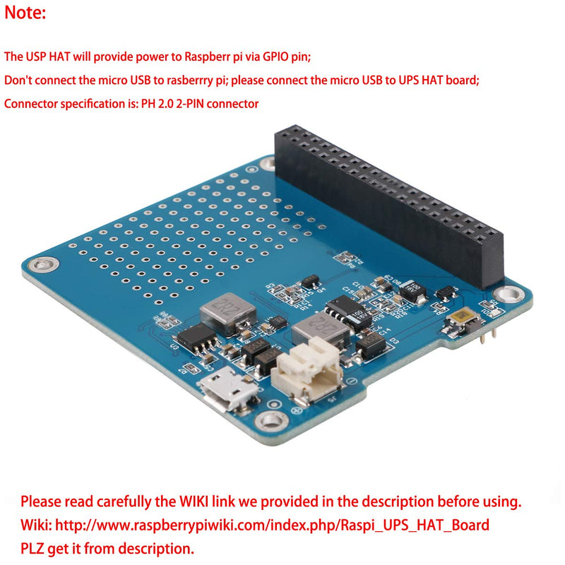 MakerFocus Raspberry Pi 3 Battery Pack, Raspi UPS HAT Board(USB Battery Pack Raspberry Pi) Expansion Board Power Supply with 2600mAh Lithium Battery for Raspberry 3B+ 3B 2B+ Blue