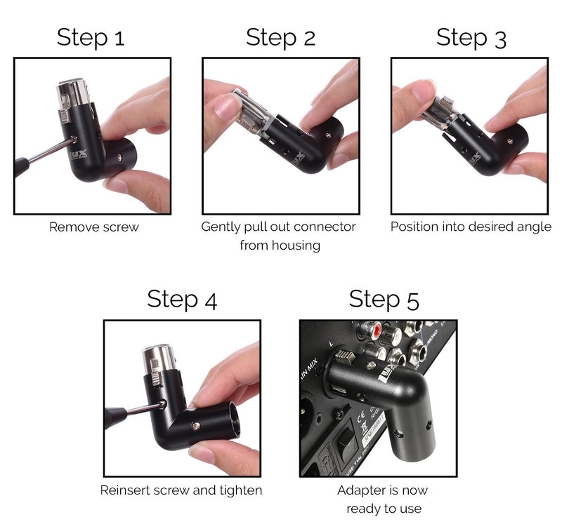 LyxPro XLR Angle Adapter Dual Male and Female can be positioned to 4 Different Angles Right Left and 90 Degree Great for Mixers That Interfere with Other Applications