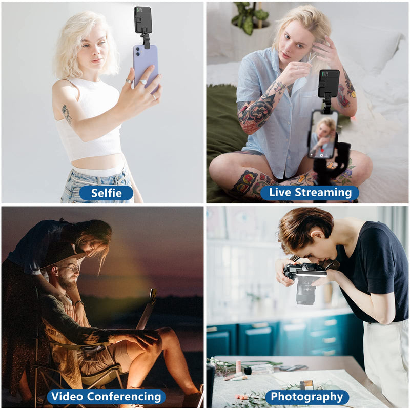 ALTSON 60 LED Portable Selfie Light Video Conference Lighting with Clip & Camera Tripod Adapter Rechargeable 2200mAh CRI 97+, 3 Light Modes for Phone iPhone Webcam Laptop Photo Makeup Black