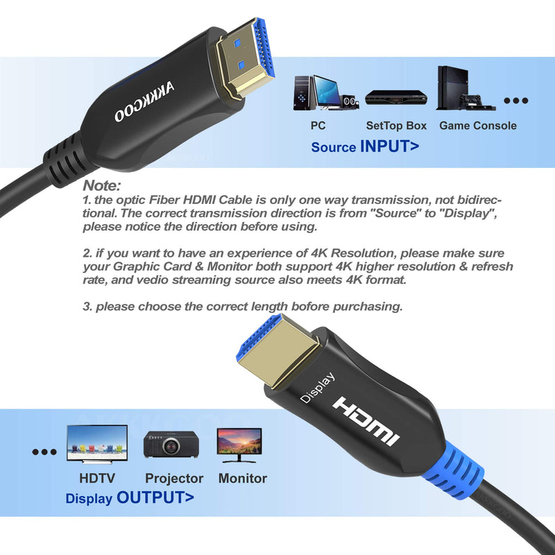 AKKKGOO Fiber Optic HDMI Cable 30ft, HDMI Cable Fiber 4K 60Hz HDMI2.0b, Subsampling 4:4:4/4:2:2/4:2:0, HDR, Dolby Vision, HDCP2.2, ARC, 3D, High Speed 18Gbps, Slim and Flexible Active HDMI Cable (10m) 30ft/10m