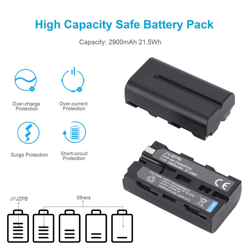 JYJZPB 2 Pack NP-F550 Replacement Batteries and Dual Charger for Sony NP F970 F750 F770 F960 F550 F530 F570 CCD-SC55 TR516 TR716 TR818 TR910 TR917 Video Light and More(2900mAh)