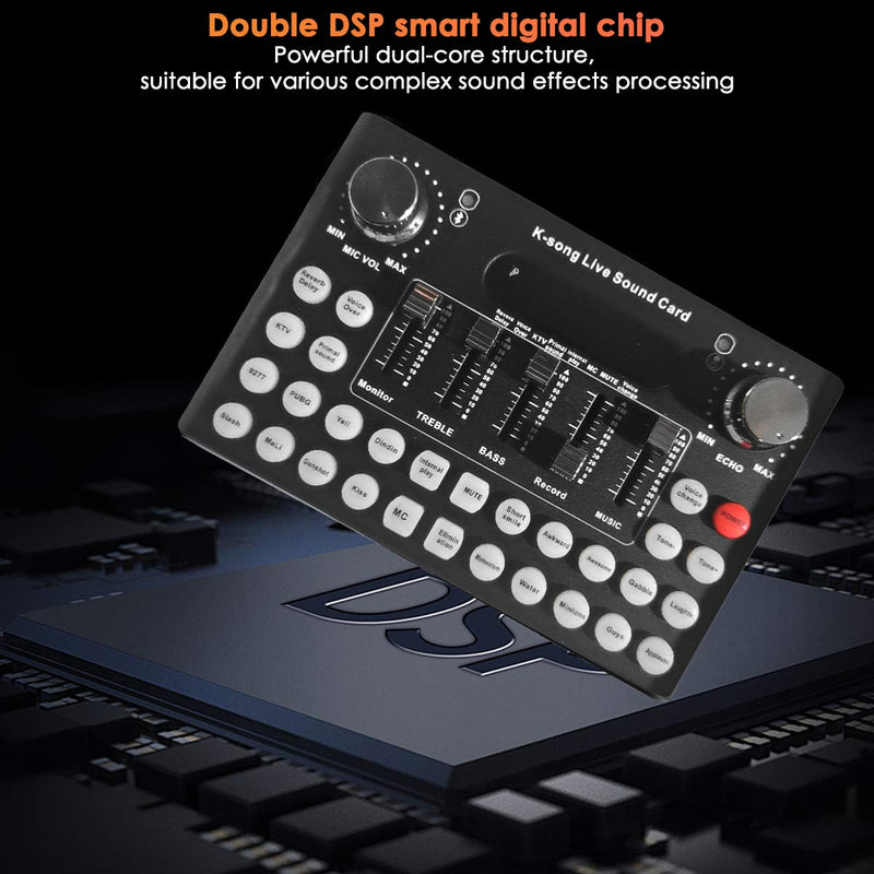[AUSTRALIA] - SOONHUA Bluetooth Mini Sound Mixer Board, Universal Voice Changer External Live Sound Card with 18 Sound Effects for Karaoke Singing Music Recording for Phone Laptop Computer Black 
