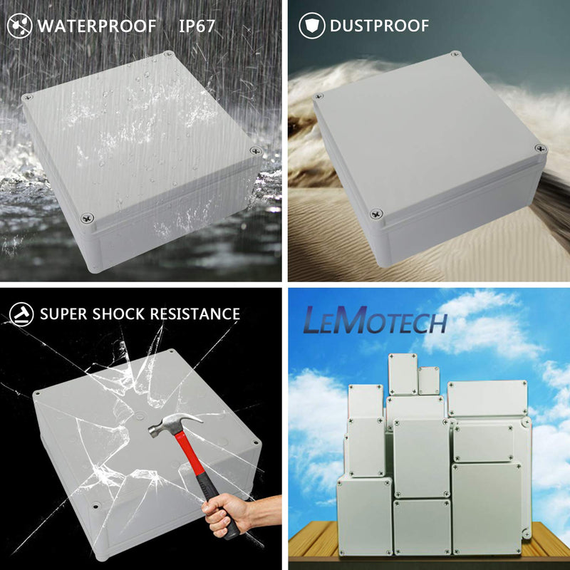 LeMotech Waterproof Dustproof IP67 Junction Box DIY Case Enclosure Gray 7.9 x 7.9 x 3.7 inch (200 x 200 x 95 mm) 7.9" x 7.9" x 3.7" Size S&M