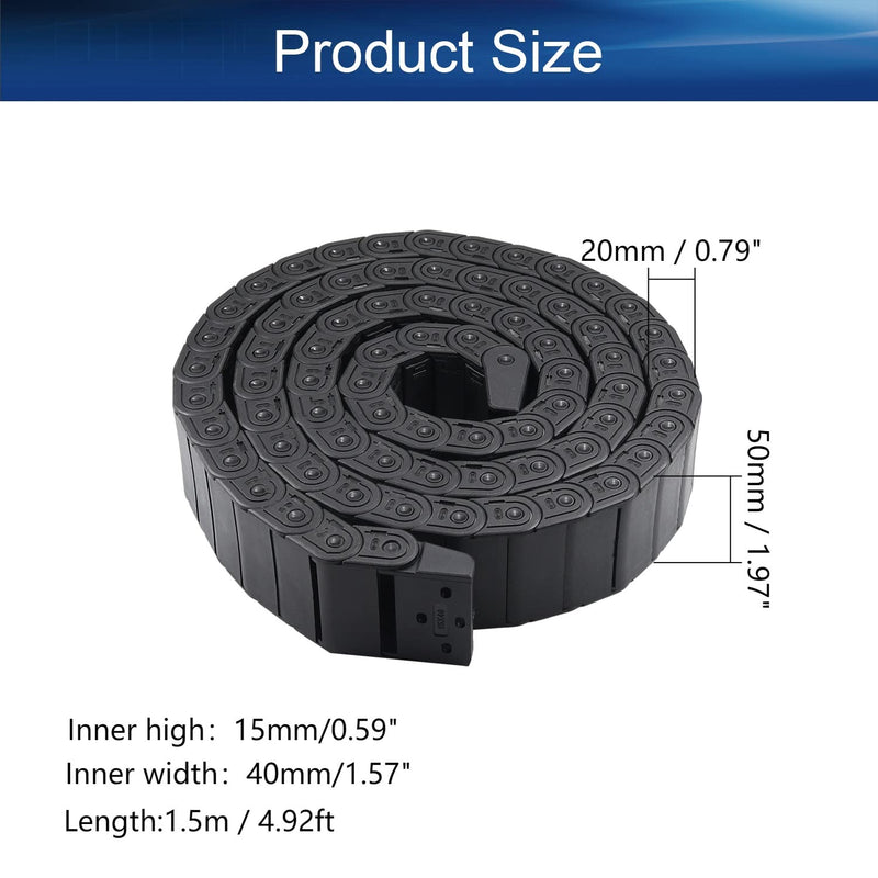 Heyiarbeit 15x40mm Plastic Cable Wire Carrier Drag Chain 1.5M R28 with End Connectors Open Type for Electrical Machines CNC Black 1Pcs