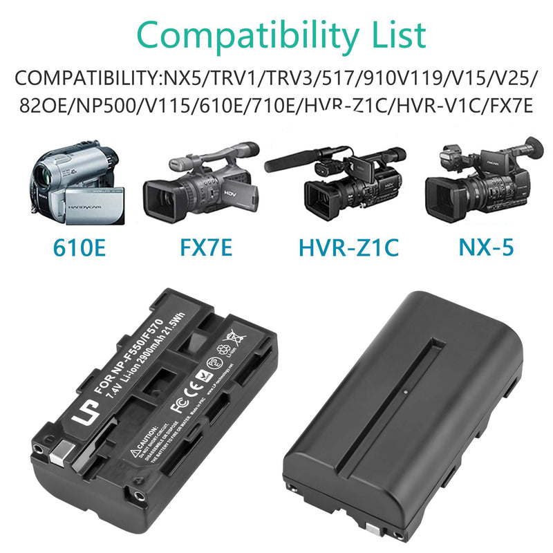 NP-F550 Battery Pack, LP 2-Pack Replacement Battery, Compatible with CCD-SC5, CCD-SC55, CD-SC65, CCD-7R910, CD-TR917, CCD-TRV120, DCR-VX2000, DCR-VX2100, DCR-VX2100E, DCR-VX2200E, HDR-FX1 & More NP-F550 2 Batteries