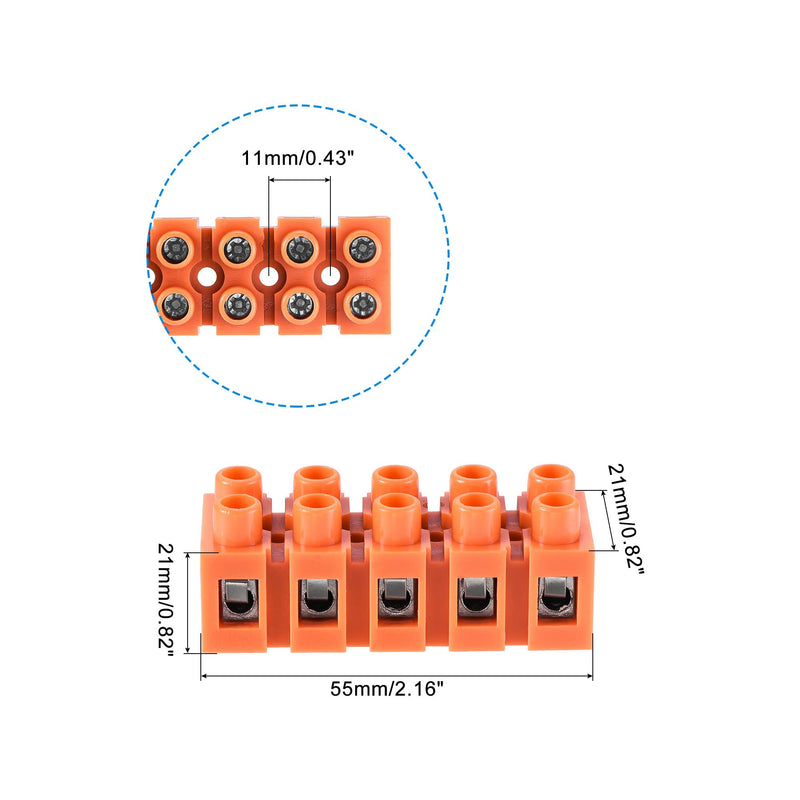 MECCANIXITY Terminal Block 600 Volts 36 amps Dual Row 5 Positions Screw Terminal Electric Barrier Strip 4 Pcs