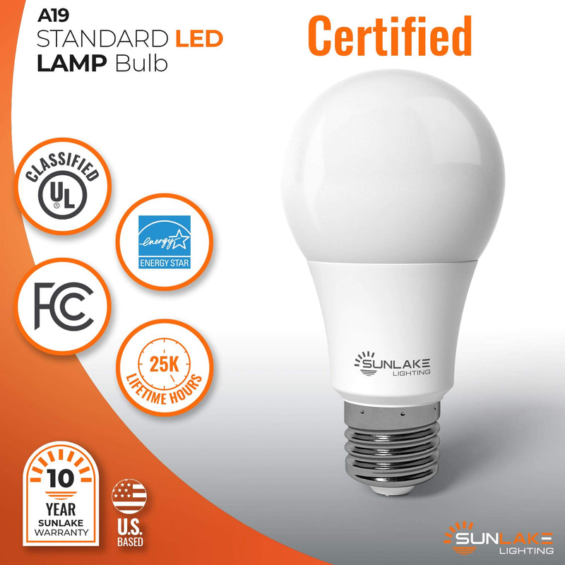 SunLake 10 Pack Standard LED Light Bulb, A19, E26 Base, 4000k Cool White, 15 WATT (100 WATT Equivalent) , 1600 LUMENS, Dimmable , UL & Energy Star Cool White - 4000K 15 Watt - 10 Pack