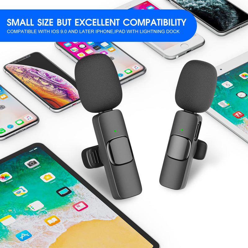[AUSTRALIA] - Kopdkes 2 Pack Wireless Lavalier Microphone for iPhone iPad, Lapel Mics Plug-Play 2.4G Ultra-Low Delay Built-in Noise Reduction Chip 8H Working Time for Video Recording Interview Podcast Vlog YouTube Pro Max 