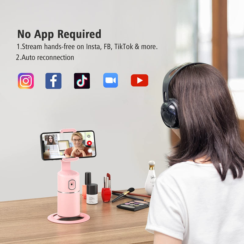 [AUSTRALIA] - Auto Face Tracking Phone Holder, No App Required, 360° Rotation Face Body Phone Tracking Tripod Smart Shooting Camera Mount for Live Vlog Streaming Video, Rechargeable Battery-Pink Pink 
