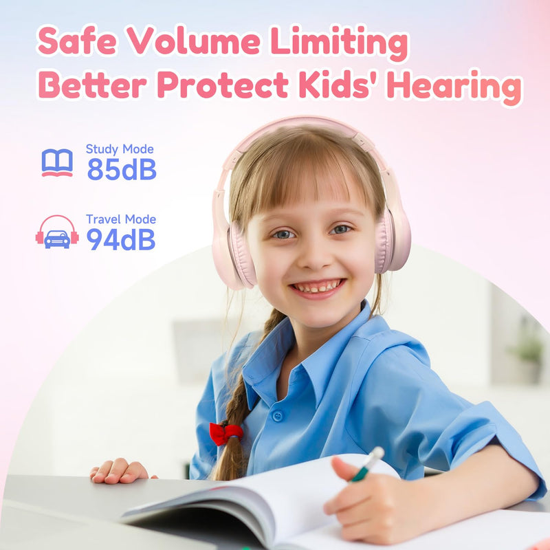 [AUSTRALIA] - Kids Bluetooth Headphones, EarFun K2 Kids Headphones with Volume Limited, 40H Playtime, Bluetooth 5.0 Headphones with Mic, Stereo Sound, Foldable Over-Ear Headphones for Kids/School/Travel/Tablet Pink 