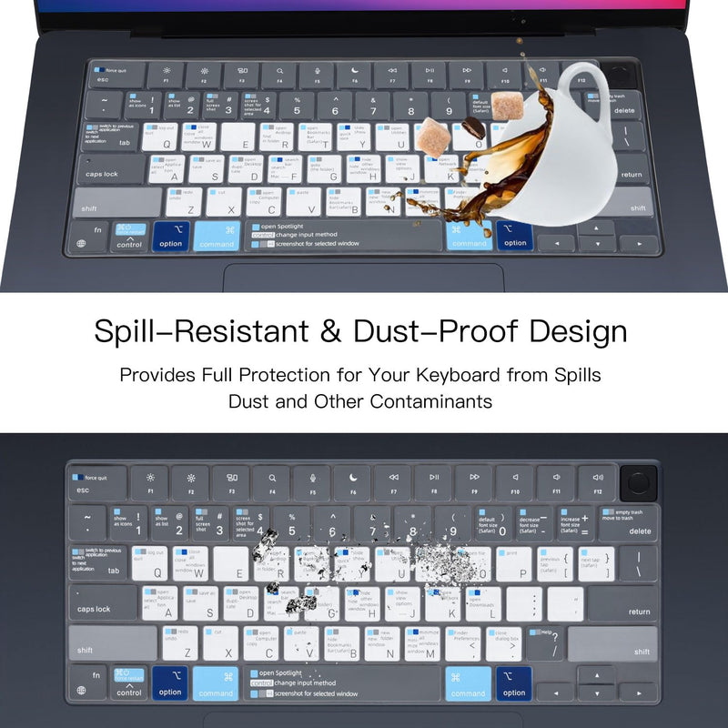 MacBook Shortcuts Keyboard Cover for 2023 MacBook Air 15.3 Inch M2 Chip A2941, MacBook Air 13.6" M2 Chip A2681 Keyboard Cover Protector Skin, MacBook Air 15.3" 13.6" M2 A2941 A2681 Accessories, Gray 2023 MacBook Air 15.3" M2 A2941 Gray&Blue