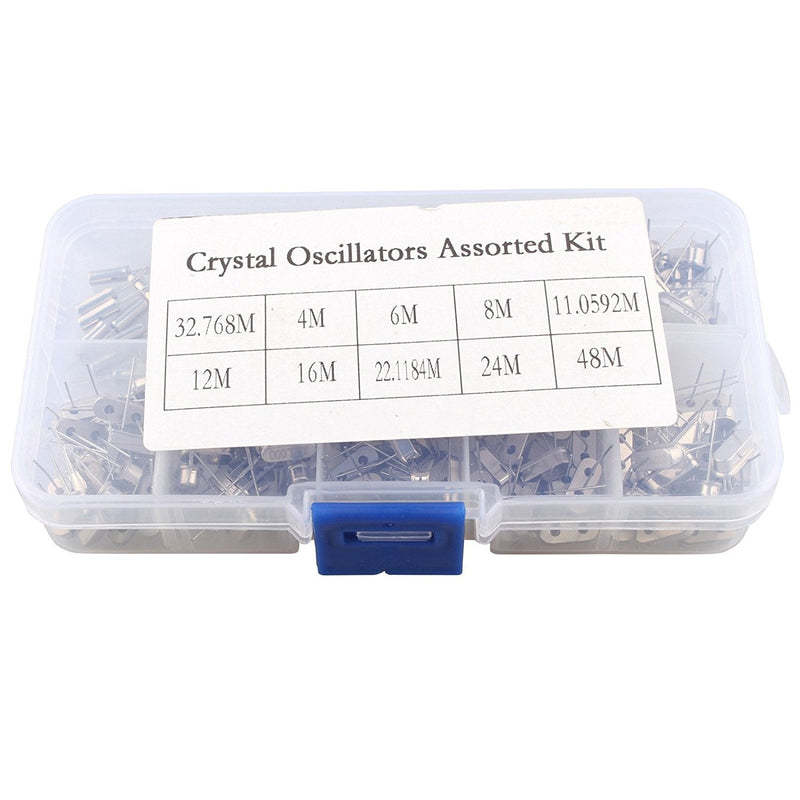 WINGONEER 200PCS 10Value 32.768KHz ~ 48MHz DIY Quartz Crystal Oscillator Assorted Kit Set Assortment with Plastic Box