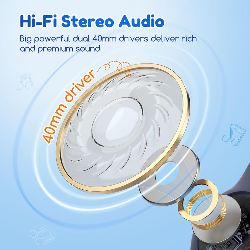 [AUSTRALIA] - Kids Bluetooth Headphones, EarFun K2 Kids Headphones with Volume Limited, 40H Playtime, Bluetooth 5.0 Headphones with Mic, Stereo Sound, Foldable Over-Ear Headphones for Kids/School/Travel/iPad/Tablet 