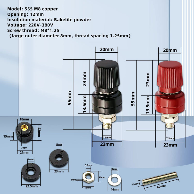 V TELESKY Post Battery 4 Pcs Binding Posts Terminals, M6 Battery Terminal Connectors, 1/4” Remote Power Junction Terminal with Copper Core Nickel-Plated (Red & Black) 8mm 5/16“