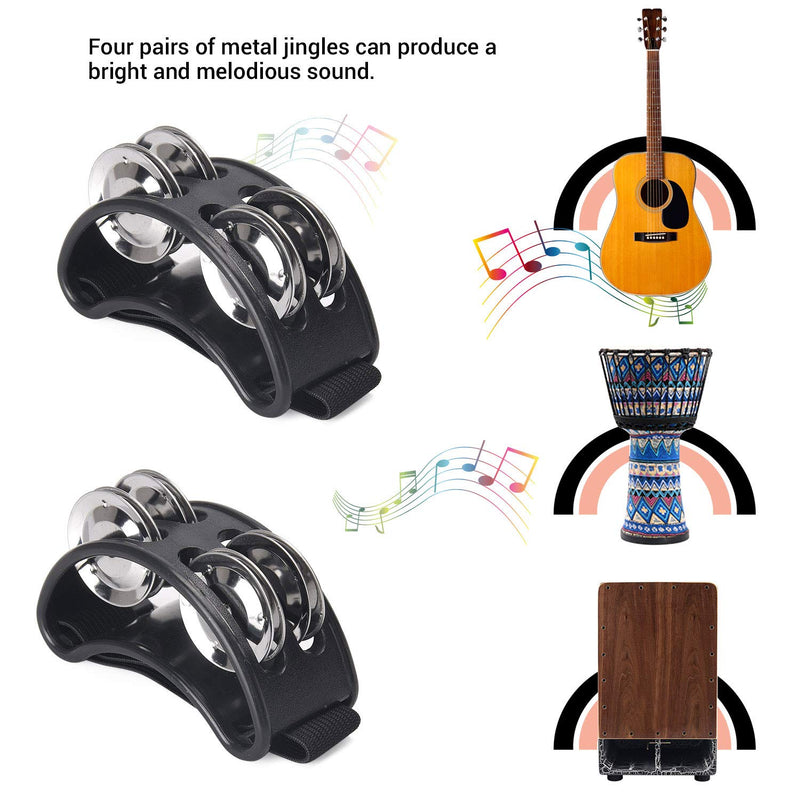 Facmogu 2PCS Foot Tambourine, Percussion Musical Instrument Bells with 4 Paris of Metal Jingle Bells & Adjustable Strap, Drum Instrument Accessory - Black