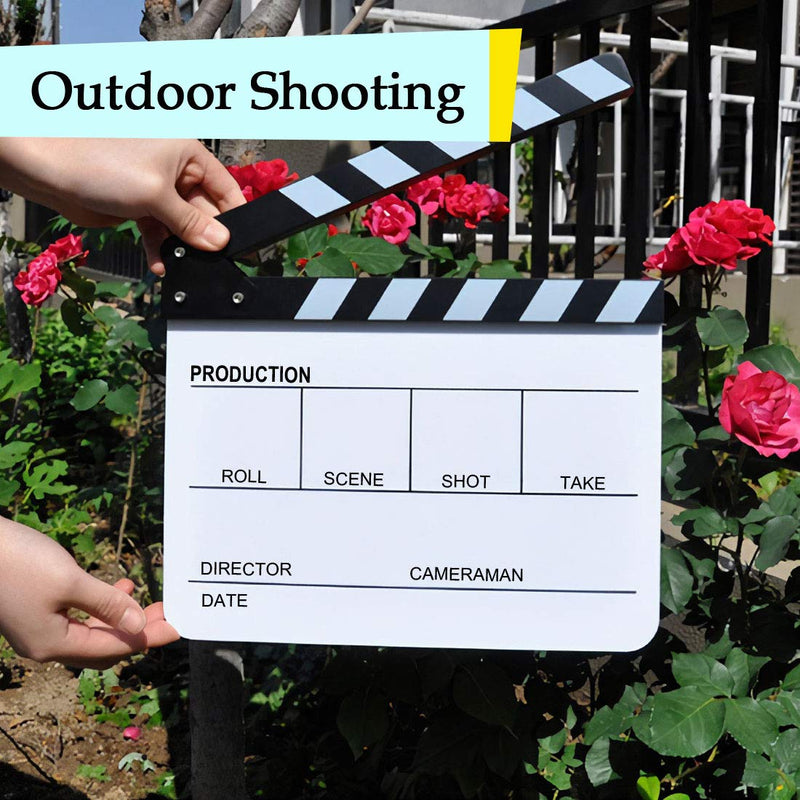 Hilitchi Acrylic Clapper Board Wooden Film Movie Clapboard Cut Action Scene Clapper Board Plastic Slate 25x30cm/10x12"