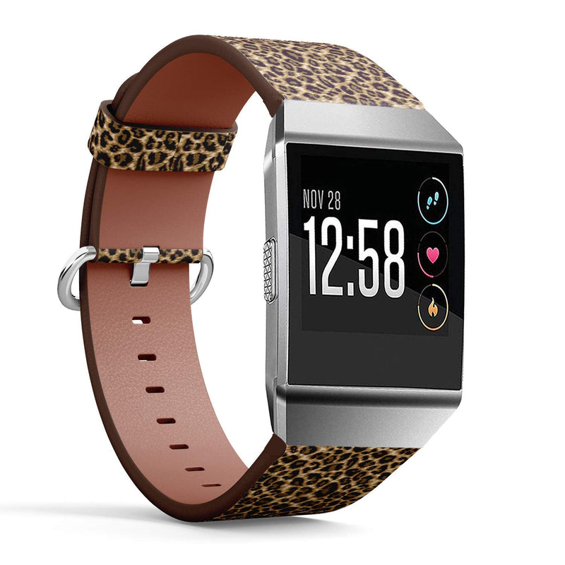 Compatible with Fitbit Ionic Leather Watch Wrist Band Strap Bracelet with Stainless Steel Clasp and Adapters (Leopard Skin)