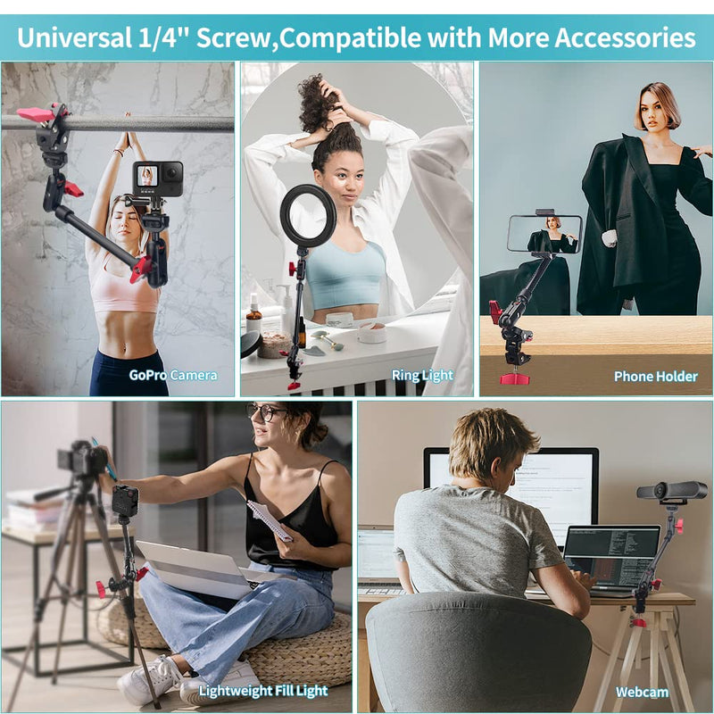 [AUSTRALIA] - JEBUTU Super Clamp with 1/4" and 3/8" Thread and Upgraded One Section 13 inches/34cm Adjustable Articulating Friction Magic Arm with 1/4" Thread Screw for LED Light, Flash Light, Microphone, Monitor One Section Magic Arm 