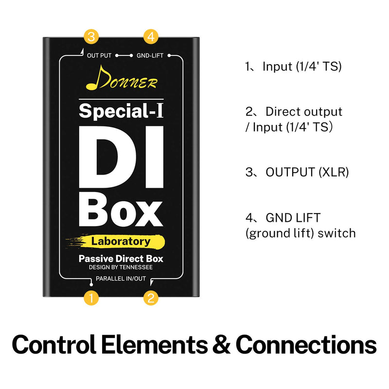 [AUSTRALIA] - Donner Special-Ⅰ Professional High-Performance Passive DI-Box Unit Hum Eliminator 1/4" instrument Direct Box to balanced & unbalanced XLR 