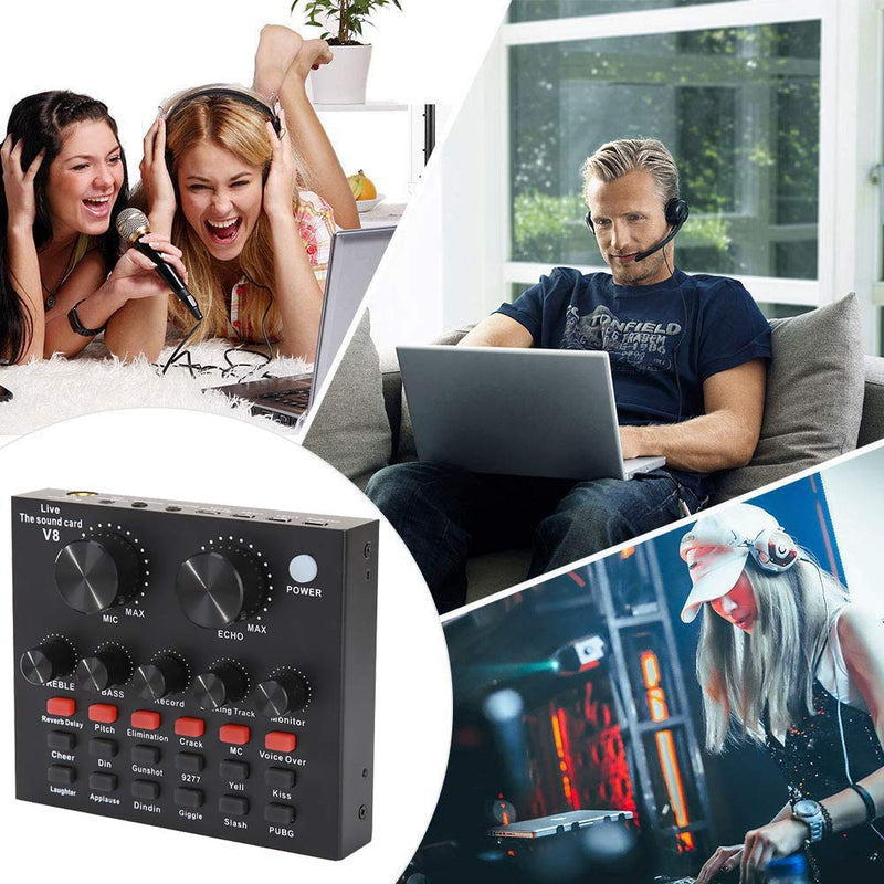 [AUSTRALIA] - ALPOWL Mini Sound Mixer Board,Live Sound Card for Live Streaming, Voice Changer Sound Card with Multiple Sound Effects, Audio Mixer for Music Recording Karaoke Singing Broadcast on Cell Phone Computer 