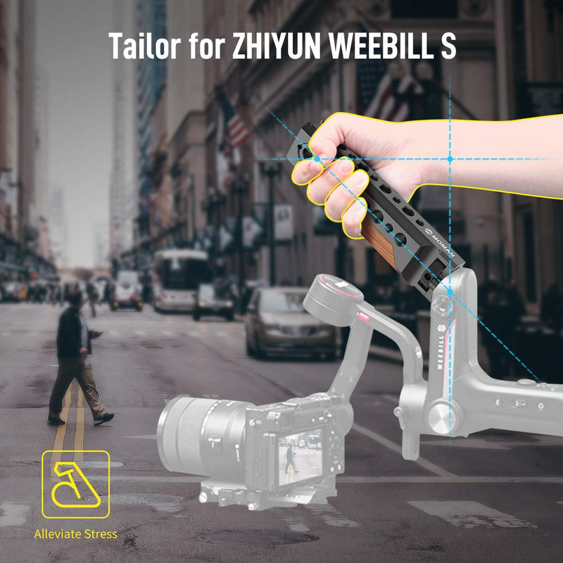 ZHIYUN WEEBILL S Gimbal Handle, Burmese Rosewood Grip with 1/4", 3/8", ARRI Locating Holes and Cold Shoe for Mounting，Moman MG6, Zhiyun-Weebill-s-Gimbal-Handle-handgrip A1