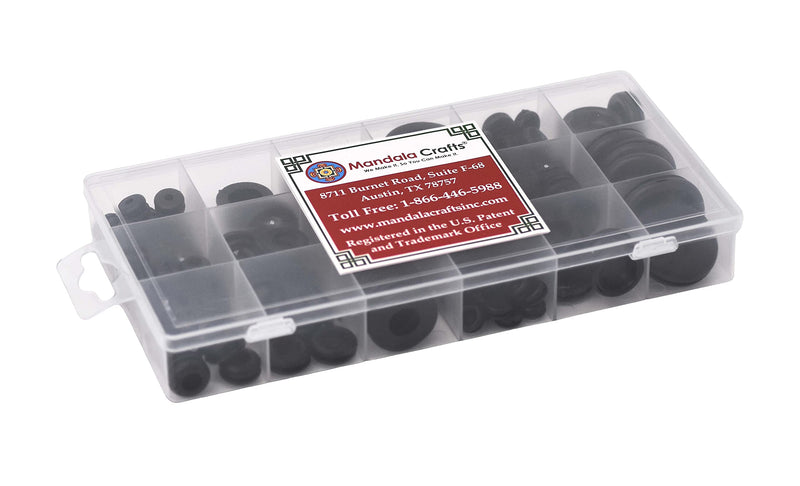 Mandala Crafts Rubber Grommet Kit Eyelet Ring Rubber Gasket Assortment - 125 Rubber Plugs for Holes - Rubber Grommets for Wiring Automotive Plumbing Electrical Firewall Cable Wire