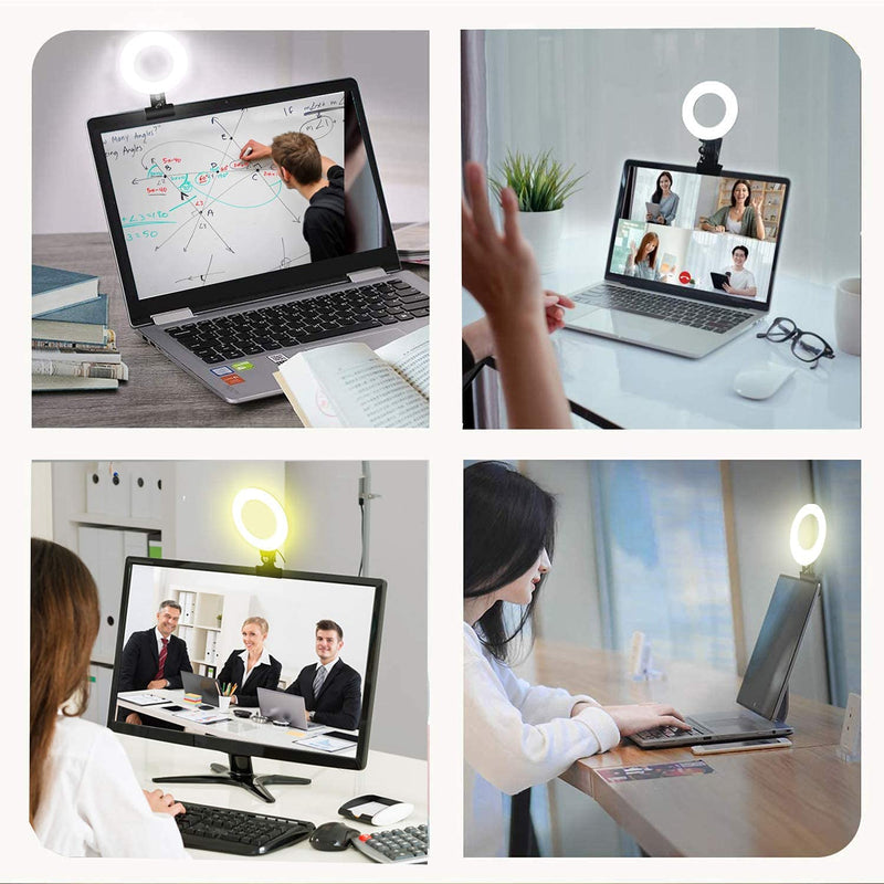 Video Conference Lighting Kit 3200k-6500K Dimmable Led Ring Lights Clip on Laptop Monitor for Remote Working/Zoom Calls/Self Broadcasting/Live Streaming/YouTube Video/TikTok (Black) black