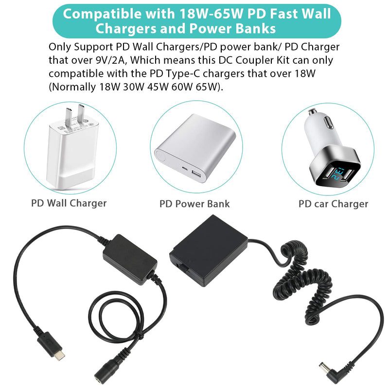 PowEver DR-E10 USB-C Camera AC Power Adapter ACK-E10 Charger Kit Replace LP-E10 Battery fit for EOS Rebel T7 T6 T5 T3, Kiss X50 X70, EOS 1100D 1200D 1300D 1500D 2000D Cameras.