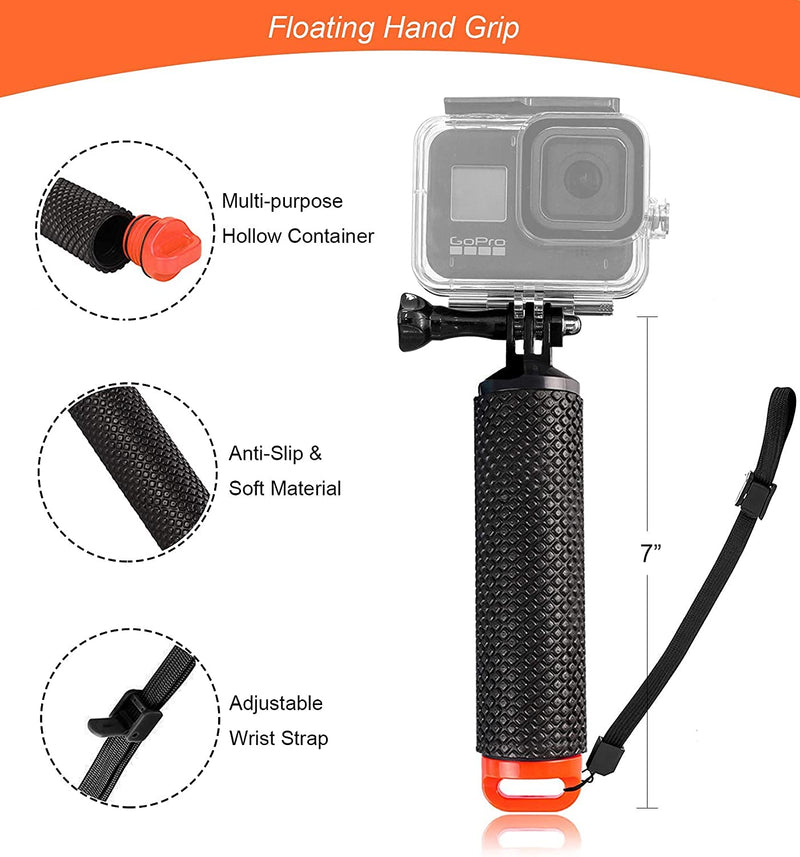 YonGoo Waterproof Floating Hand Grip Compatible with Gopro Hero 9 8 7 6 5 Max Session 4 3+, Handle Mount Accessories for Fusion, DJI Osmo Action Cameras, Orange