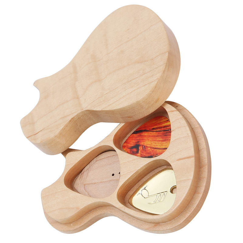 Wood Guitar Pick Box, Maple Solid Wood Box Guitar Pick Holder with 3 Picks Guitarist Gifts Musical Instrument Accessories