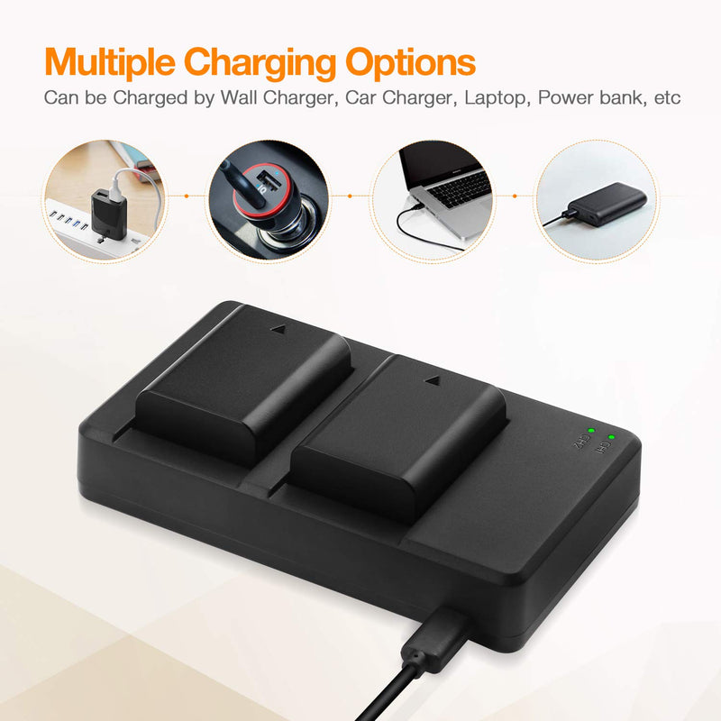 NP-FW50 Camera Battery Charger Set for Sony A6000, A6500, A6300, A6400, A5100, A5000, A7,A7II, A7RII, A7SII, A7S, A7S2, A7R, A7R2, A55, RX10 (1500mAh)