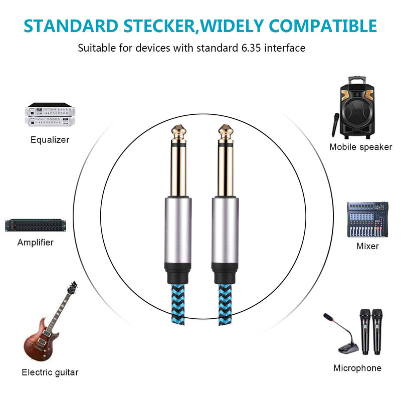 6.35mm Guitar Cable 6 Ft 1/4 Inch Guitar Instrument Cable 6.35mm (1/4) TRS to 6.35mm (1/4) TRS Stereo Audio Cable Male to Male with Zinc Alloy Housing and Nylon Braid