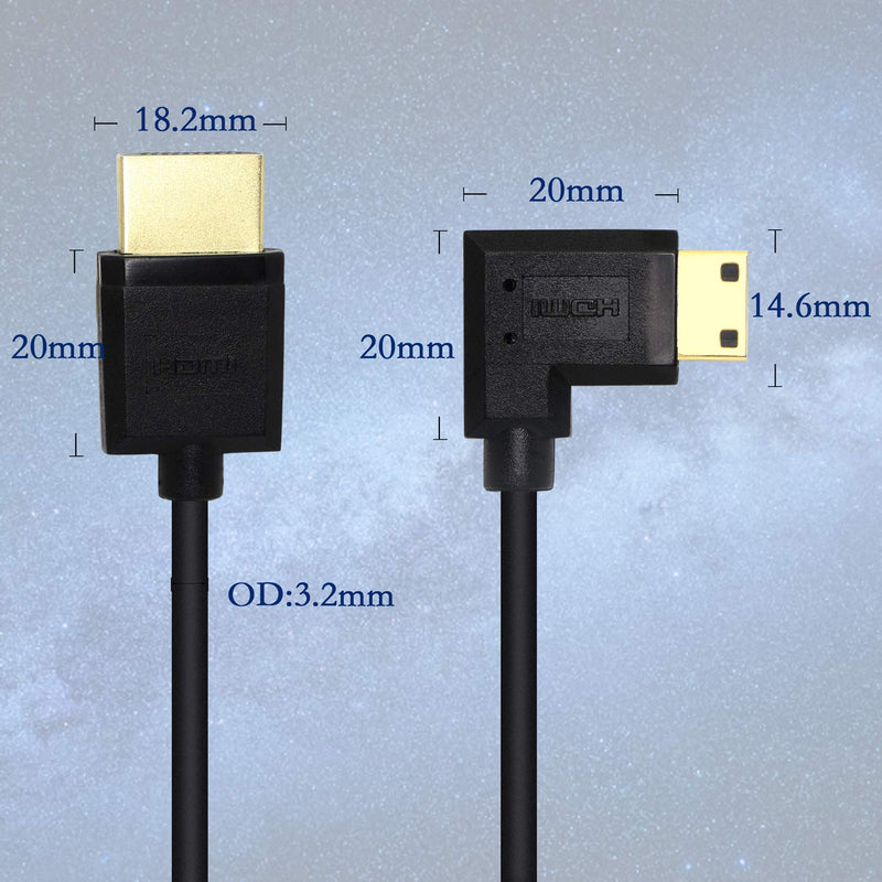 15CM Mini HDMI to HDMI Short Cable, 90 Degree Left Angle High Speed Mini HDMI Male to HDMI 2.0 Male Adapter Support 4k@60HZ YOUCHENG, for Raspberry Pi, Tablet, Camera Etc (L)