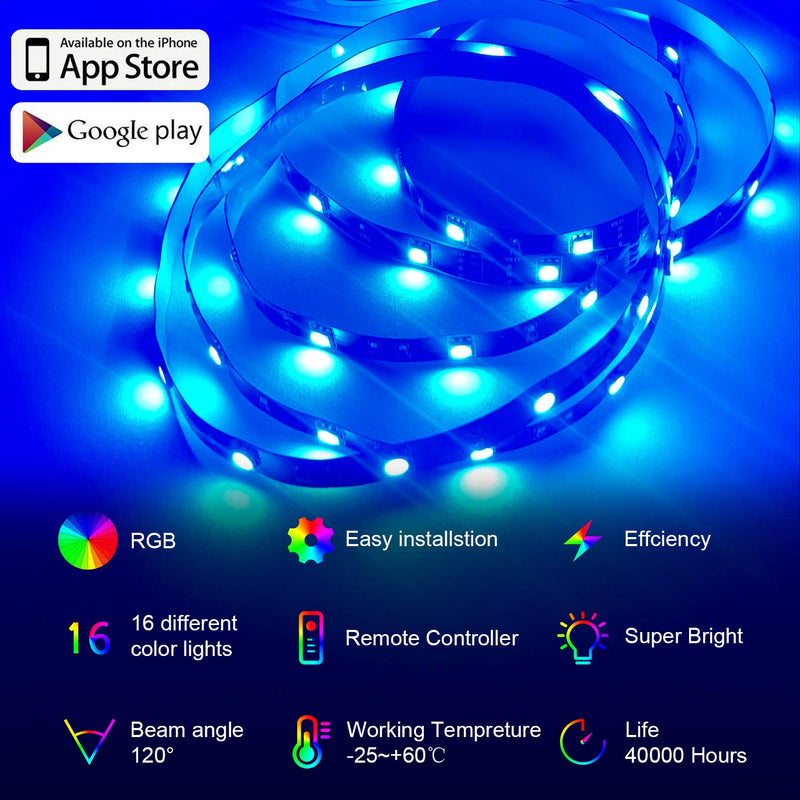 [AUSTRALIA] - 5050 SMD RGB LED Flexible Strip Lights with Music Sync,Timed Mode Rope Lighting Color Changing with IR Remote Controller & APP Bluetooth Control(16.4FT-Bluetooth) 16.4FT-Bluetooth 