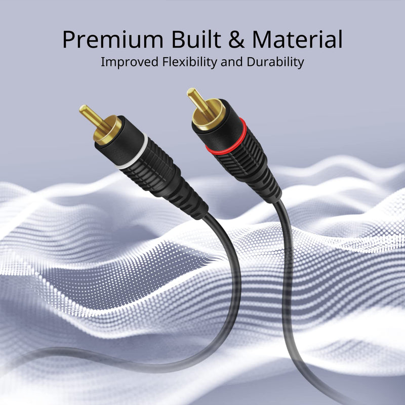 TNP Products 2RCA Stereo Audio Cable (12 Feet) - Dual RCA Plug M/M 2 Channel (Right and Left) Gold Plated Dual Shielded RCA to RCA Male Connectors Black 12 Feet