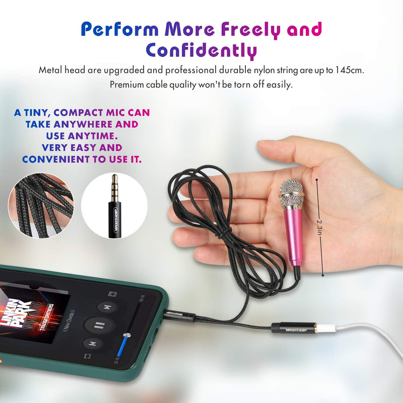 Wootrip [2PCS] Mini Karaoke Microphone, Mini Voice Recording Microphone Portable Karaoke Mic for Singing, Recording, Voice Recording(Silver/Red) Silver Pink