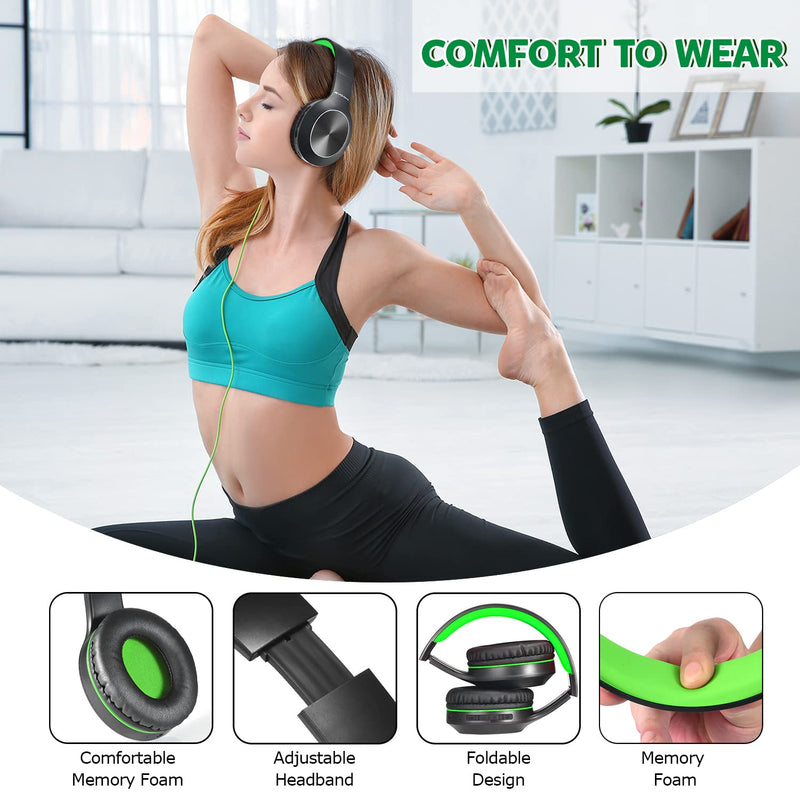 [AUSTRALIA] - Rydohi Bluetooth Headphones Over Ear, 68H Playtime and 3 EQ Music Modes Wireless Headphones with Microphone/Deep Bass, HiFi Stereo Foldable Lightweight Headset for PC Home Travel Office (Black Green) Black Green 