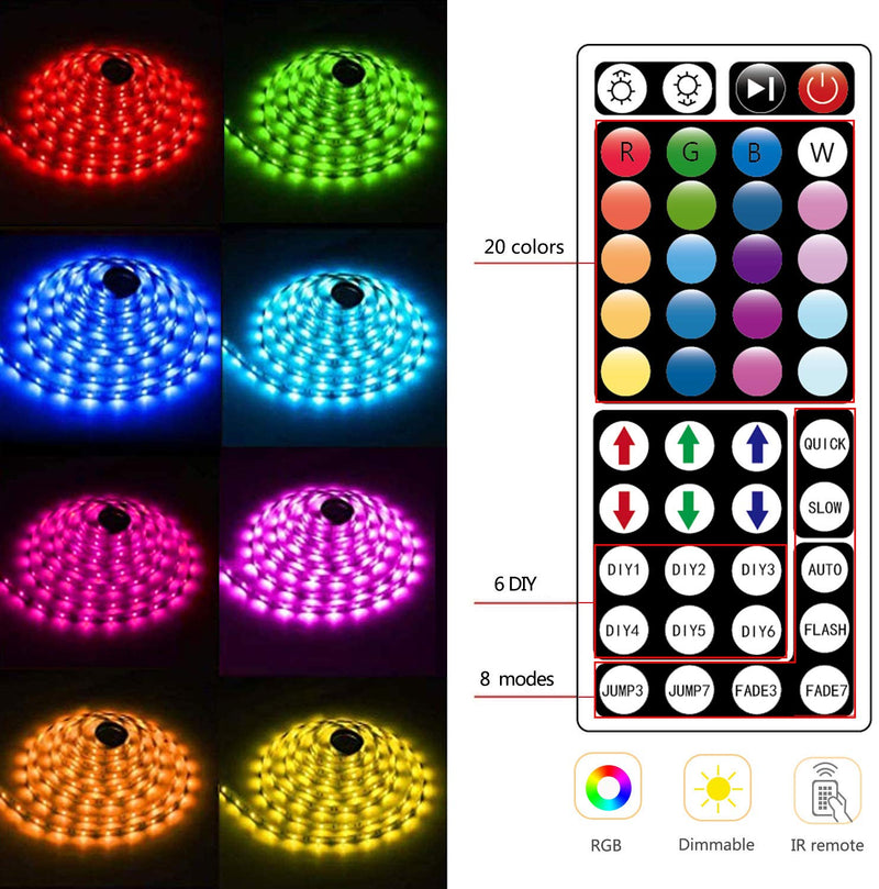 [AUSTRALIA] - Segrass Led Strip Lights，32.8ft 5050 RGB 300 Led Rope Lights, IP20 Non Waterproof Color Changing with 20 Colors 8 Light,LED Lights Strips Kit with 44 Keys IR Remote Controller 12V Power Supply 32.8ft 