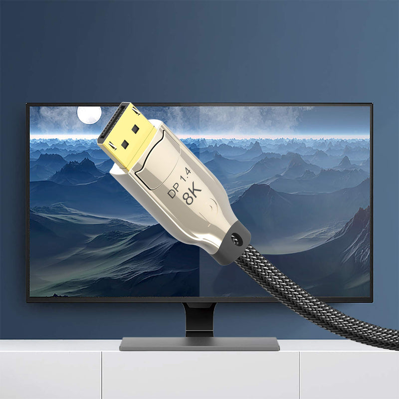 AKKKGOO 8K DisplayPort Cable 16.5ft Ultra HD Gold-Plated DisplayPort 1.4 Male to Male Nylon Braided Cable Zinc Alloy Shell, Support 7680x4320 Resolution, 8K@60Hz, 4K@144Hz, 32.4Gbps, HDP, HDCP (5M) 16.5ft/5m