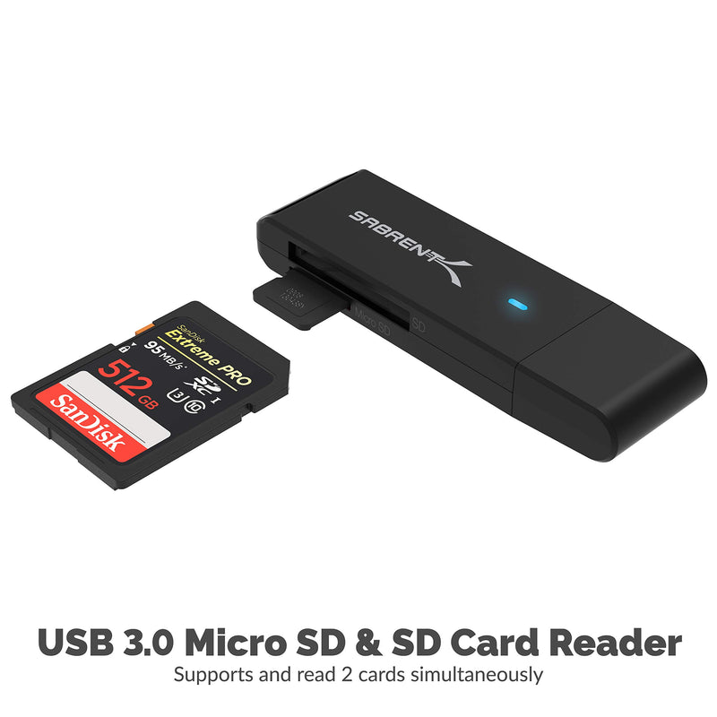 Sabrent USB 3.0 Micro SD and SD Card Reader (CR-T2MS) 2-Slot USB 3.0 Slim