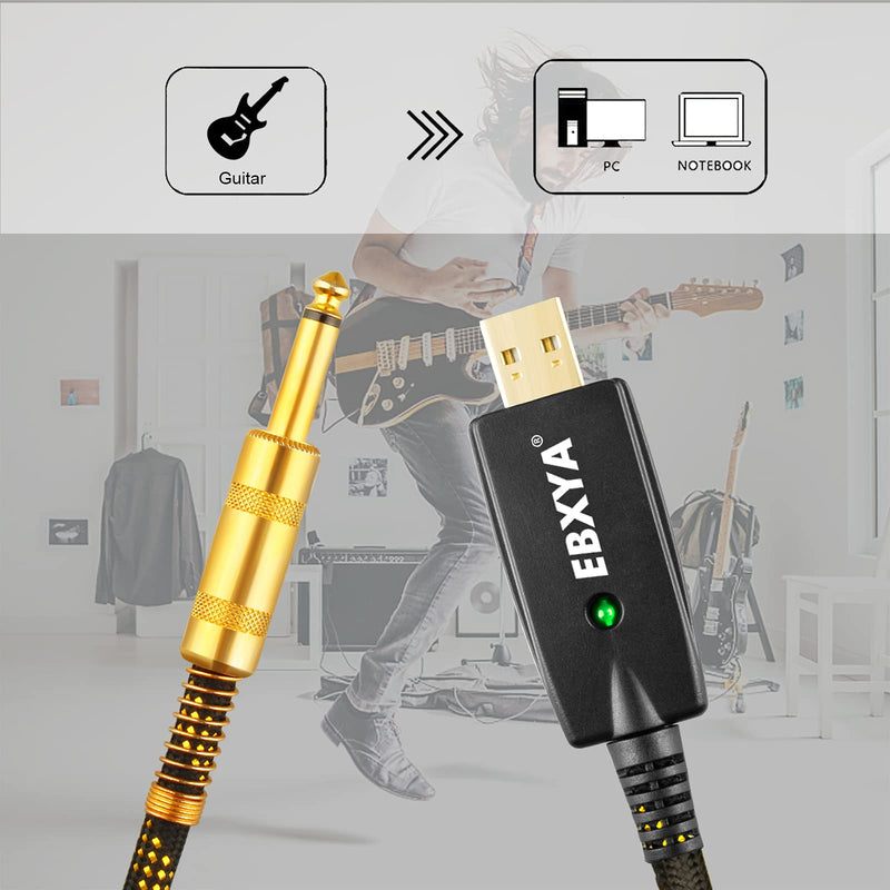 USB Guitar Cable EBXYA USB to 6.35mm Guitar Interface USB to TS 1/4 guitar Jack Cable for Guitar Bass to Computer Music Recording (10ft/3M) USB Guitar Cable 3m