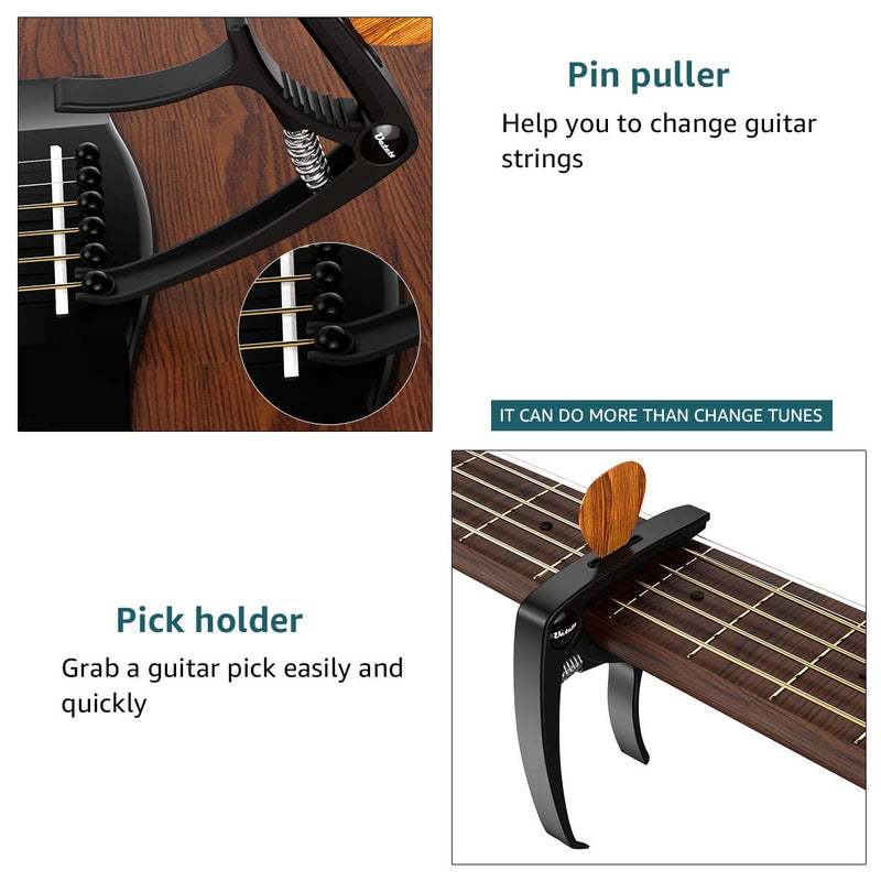 [AUSTRALIA] - Guitar Capo, Capo for Acoustic Electric Guitars Mahagony Grain with Pin Puller, Pick Holder and Two Guitar Picks (black) black 