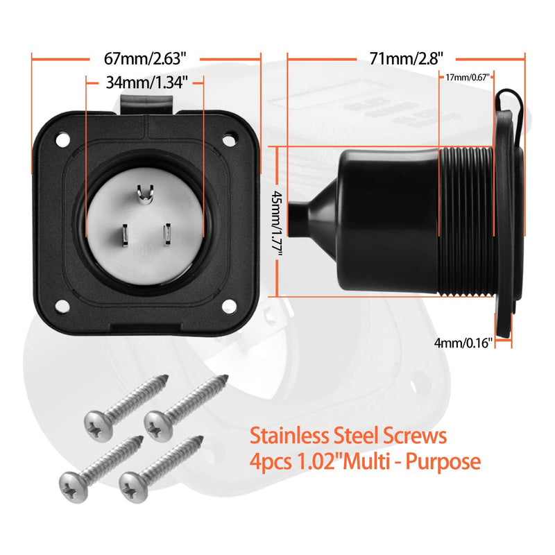 [AUSTRALIA] - WELLUCK 15 Amp 125V AC Power Inlet Port Plug with Integrated Dual 18" Extension Cord, NEMA 5-15 RV Flanged Inlet with Waterproof & Back Cover Y Splitter Cable, 2 Pole 3-Wire Shore Power Plug for Boat 15 Amp Flanged Inlet with Dual Cord 