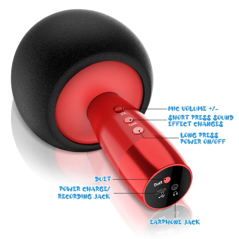 [AUSTRALIA] - TOSING V3 Wireless Bluetooth Karaoke Microphone Portable Handheld ， Duet， Chorus ，Voice Changer, for a Variety of Smartphones, Tablets, Computers, Smart TVs (Red) Red 