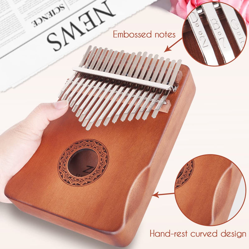 Genround Kalimba Thumb Piano 2PCS - 17 Keys Thumb Piano & 8 Keys Mini Kalimba, Portable Mahogany Mbira Finger Piano, Easy to Learn, Portable Musical Instrument, Gifts for Kids and Adults Beginners
