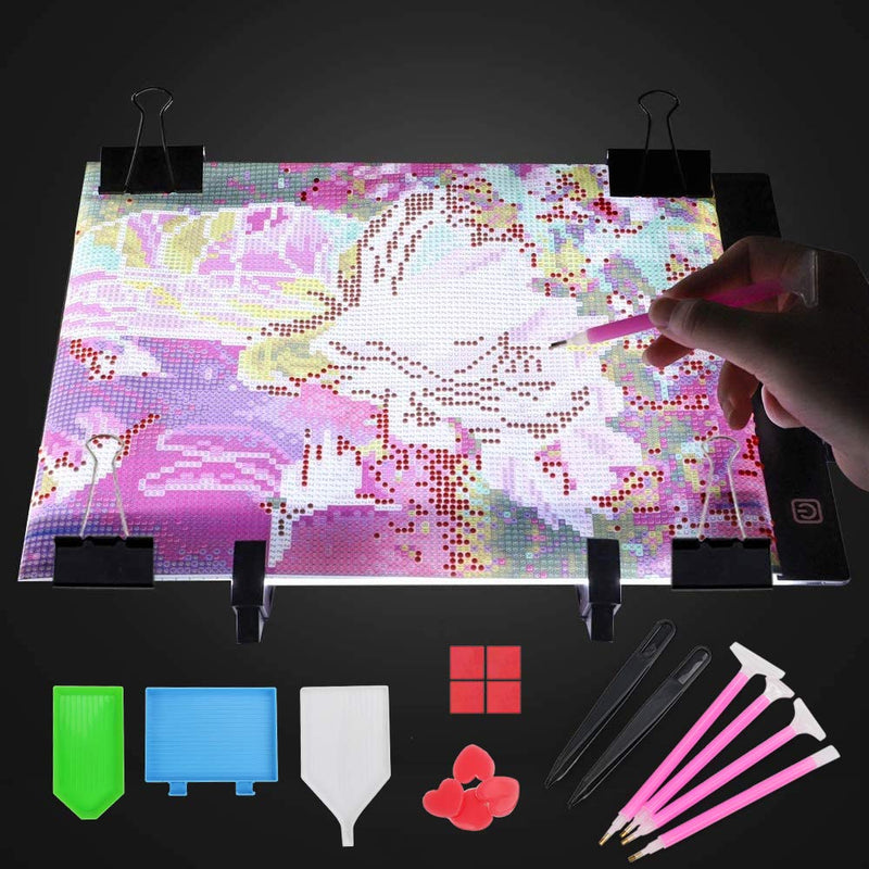 izBuy Diamond Painting A4 LED Light Pad Kit, Diamond Art Light Board Painting Tools, Flicker Free Dimmable LED Light Brightness Board