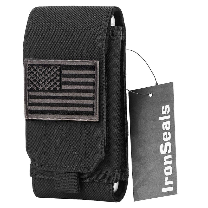 IronSeals Tactical Molle Phone Cover Case, Heavy Duty Loop Belt Holster Pouch with Flag Patch for iPhone 13 Pro Max/13 Pro/13/12 Pro Max/12 Pro/12/11 Pro Max/Xs Max/XR/X, Samsung S21/S20/S10, Size L Black #1