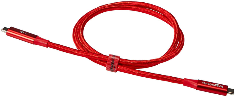 Amazon Basics Double Braided Nylon USB-C to USB-C 3.1 Gen 1 Cable with Power Delivery (5 Gbps) | 3 feet, Red