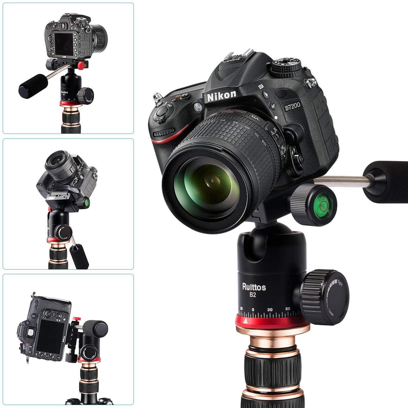 Tripod Ball Head, Ruittos Pan Head Camera Mount with Quick Release Shoe Plate and Handle, 360 Panoramic Ballhead for DSLR/SLR Camera Smart Phone B2